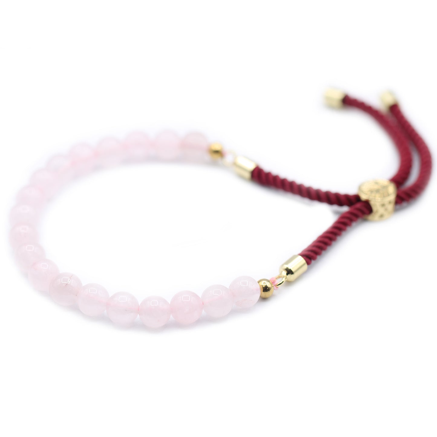 18 Karat vergoldetes Edelstein-Bordeaux-Schnurarmband – Rosenquarz