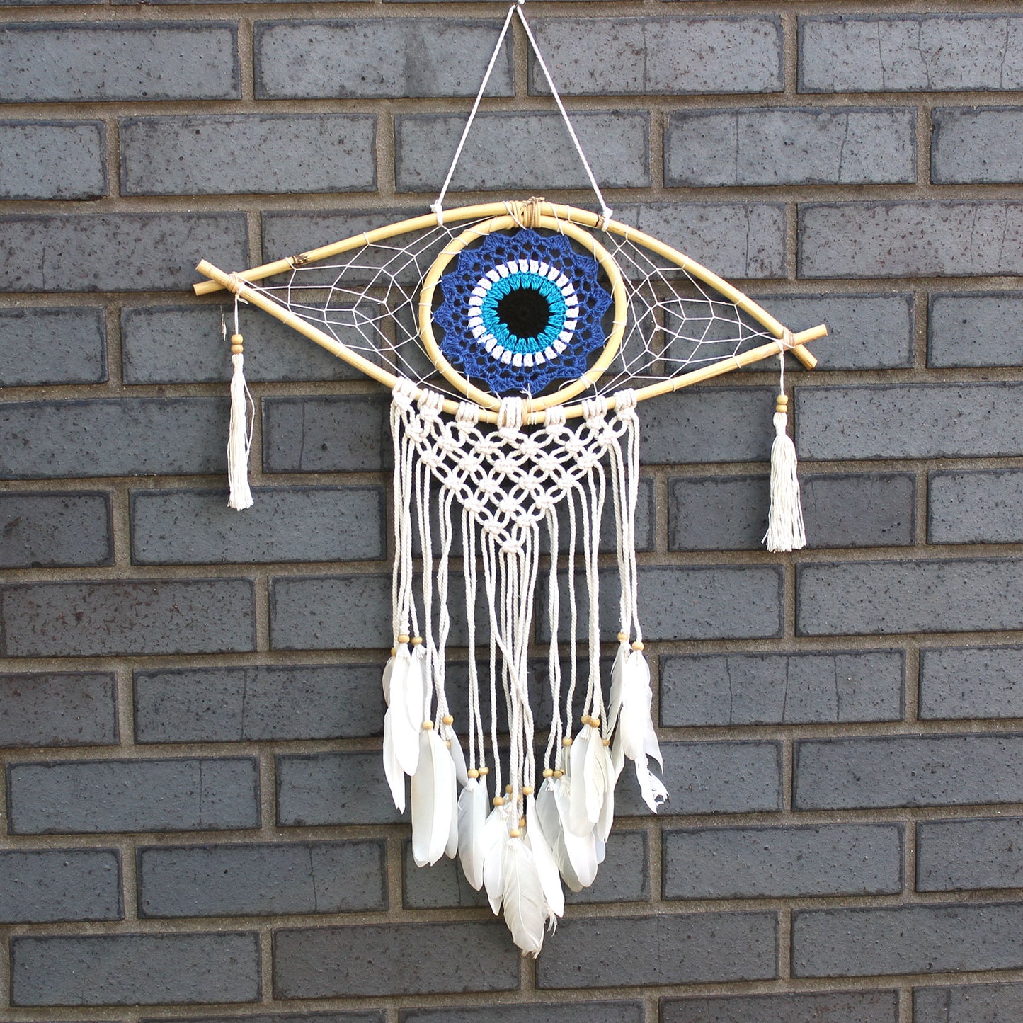 Schutz Traumfänger – mittlere Makramee Evil Eye Blau/Weiß/Schwarz