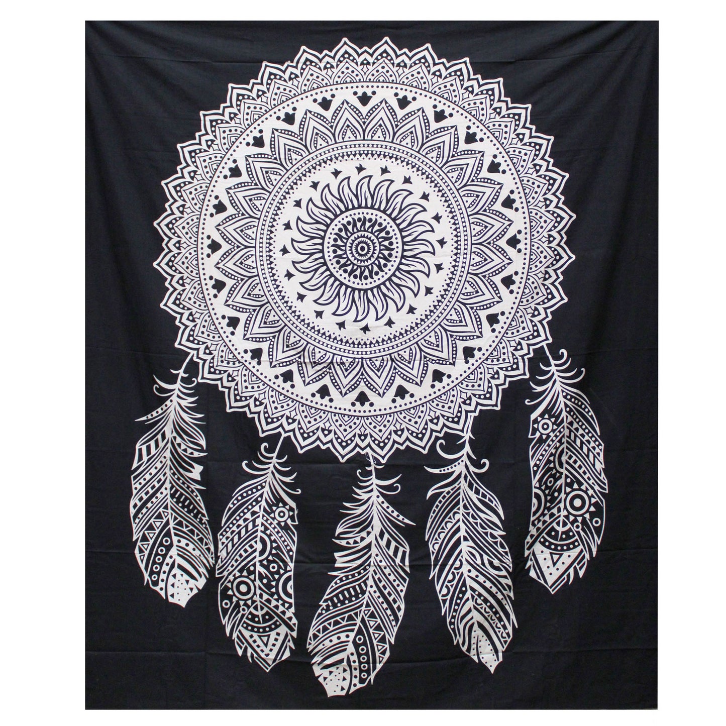 B&W Doppel-Tagesdecke aus Baumwolle + Wandbehang – Traumfänger