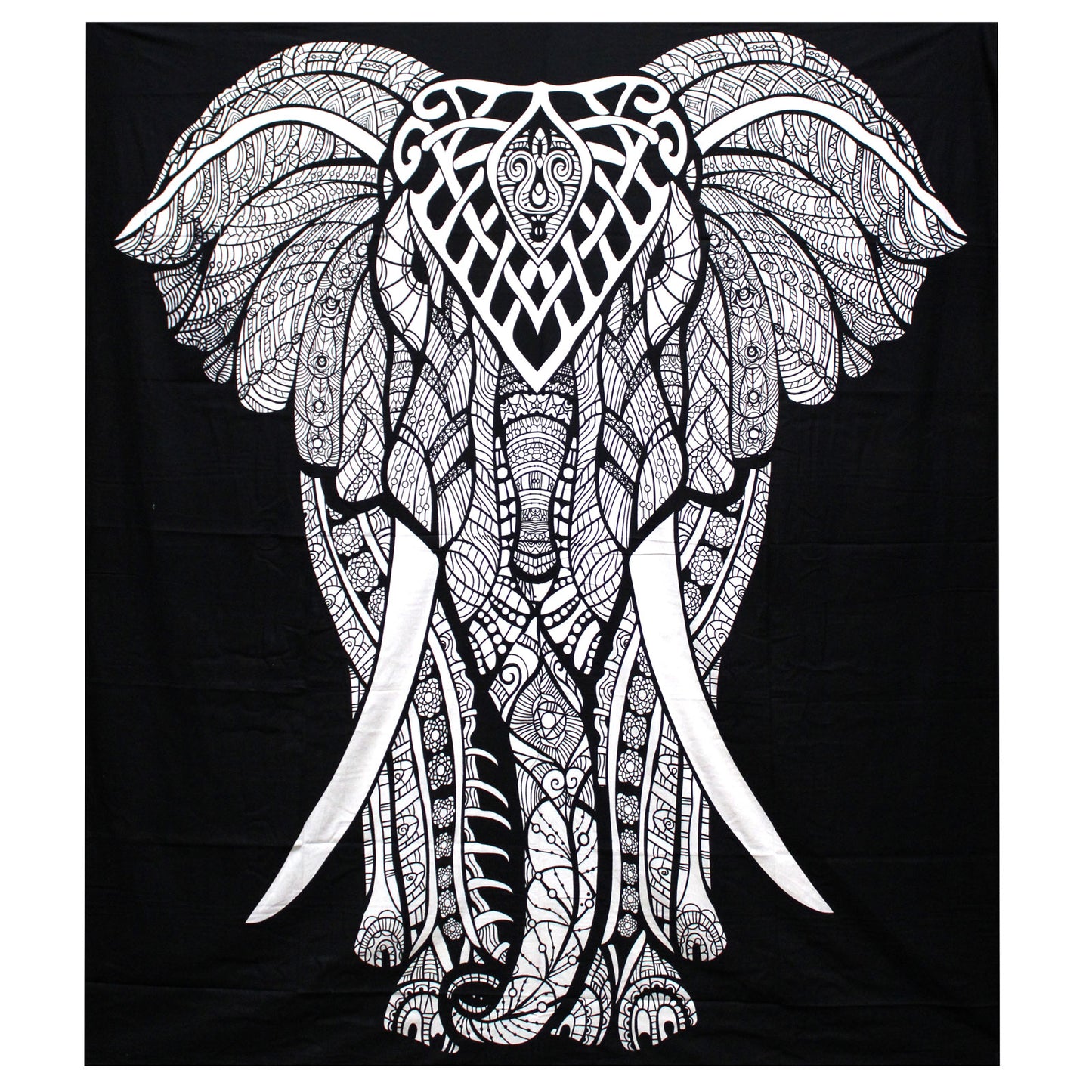 B&W Doppel-Tagesdecke aus Baumwolle + Wandbehang – Elefant