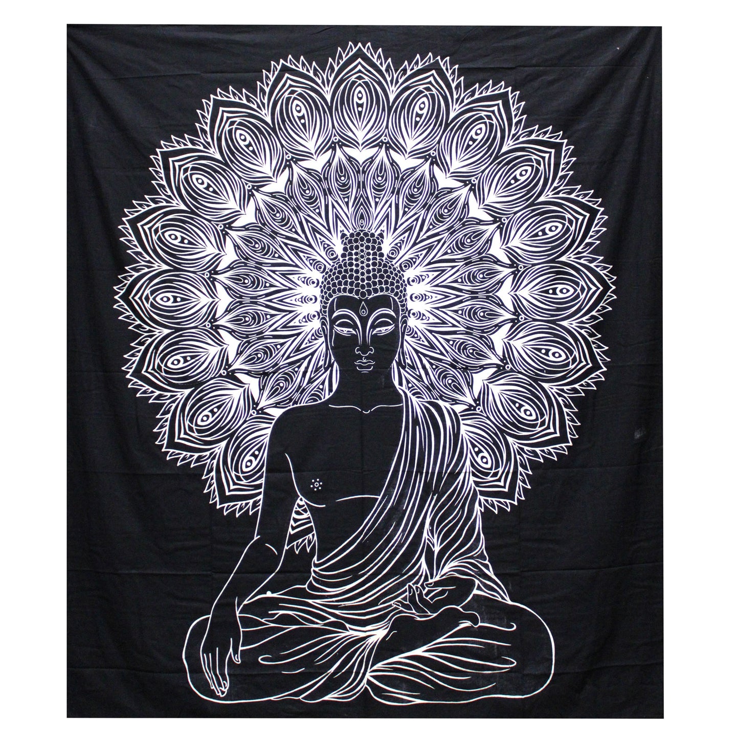 B&W Doppel-Tagesdecke aus Baumwolle + Wandbehang – Buddha