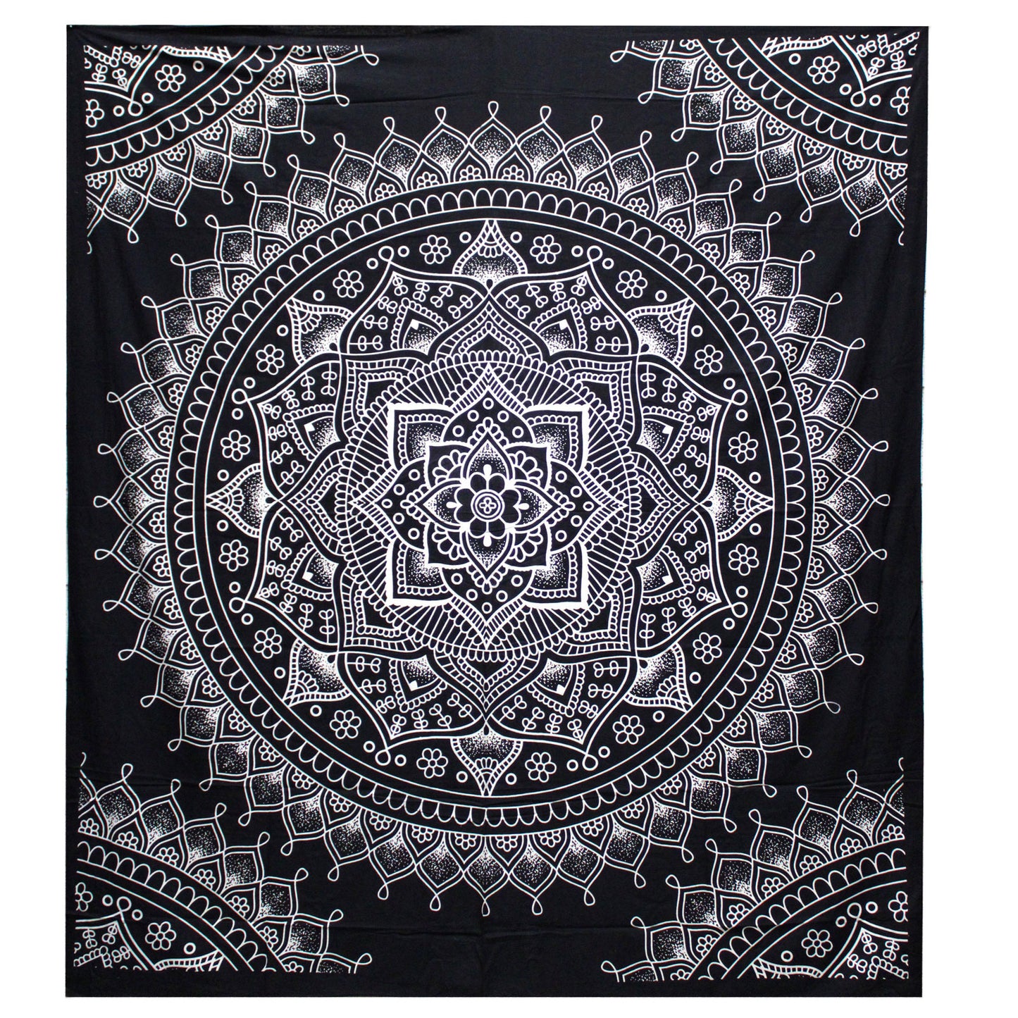 B&W Doppel-Tagesdecke aus Baumwolle + Wandbehang – Lotusblume