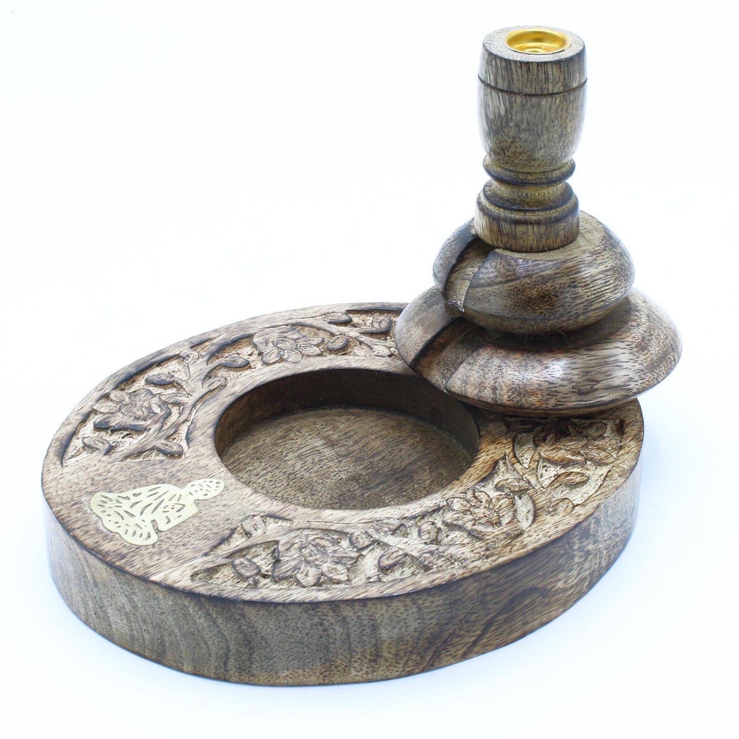 Mittlerer Mangoholz-Rückflussbrenner – Messing-Buddha