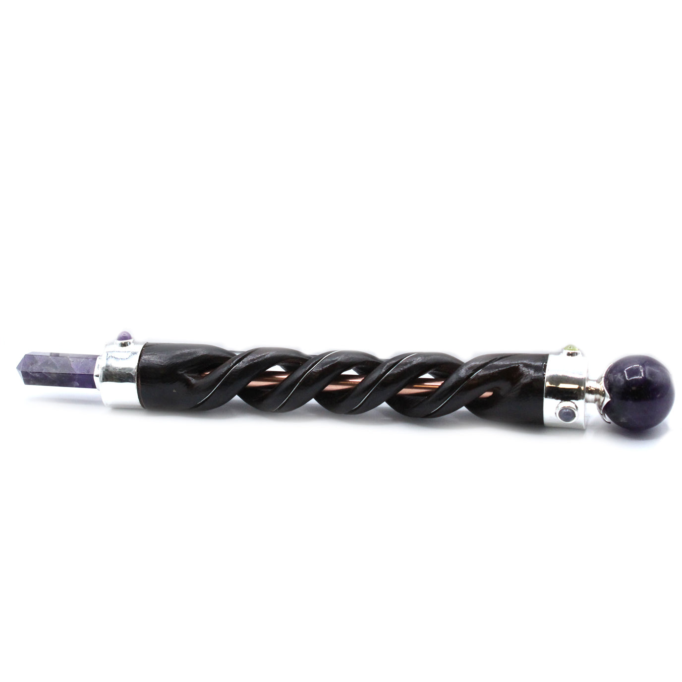 Spiralschnitzender Heilstab - Kupferrohr Amethyst