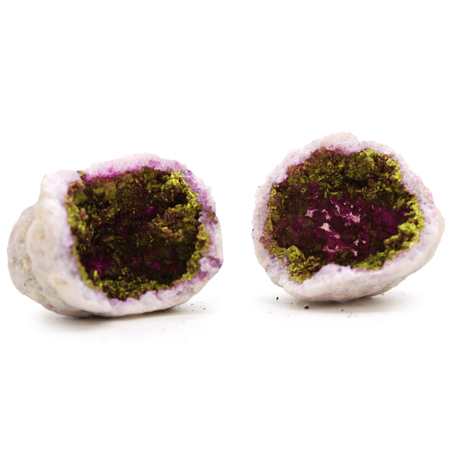 Farbige Calsite-Geoden – Naturgestein – Rosa und Gold
