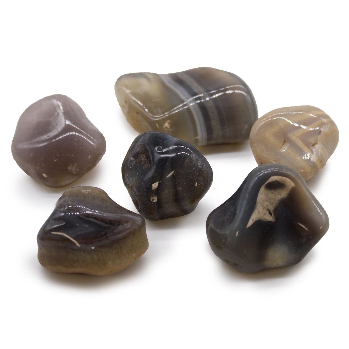 Bag of 6 large African tumbled stones – Grey Agate – Botswana