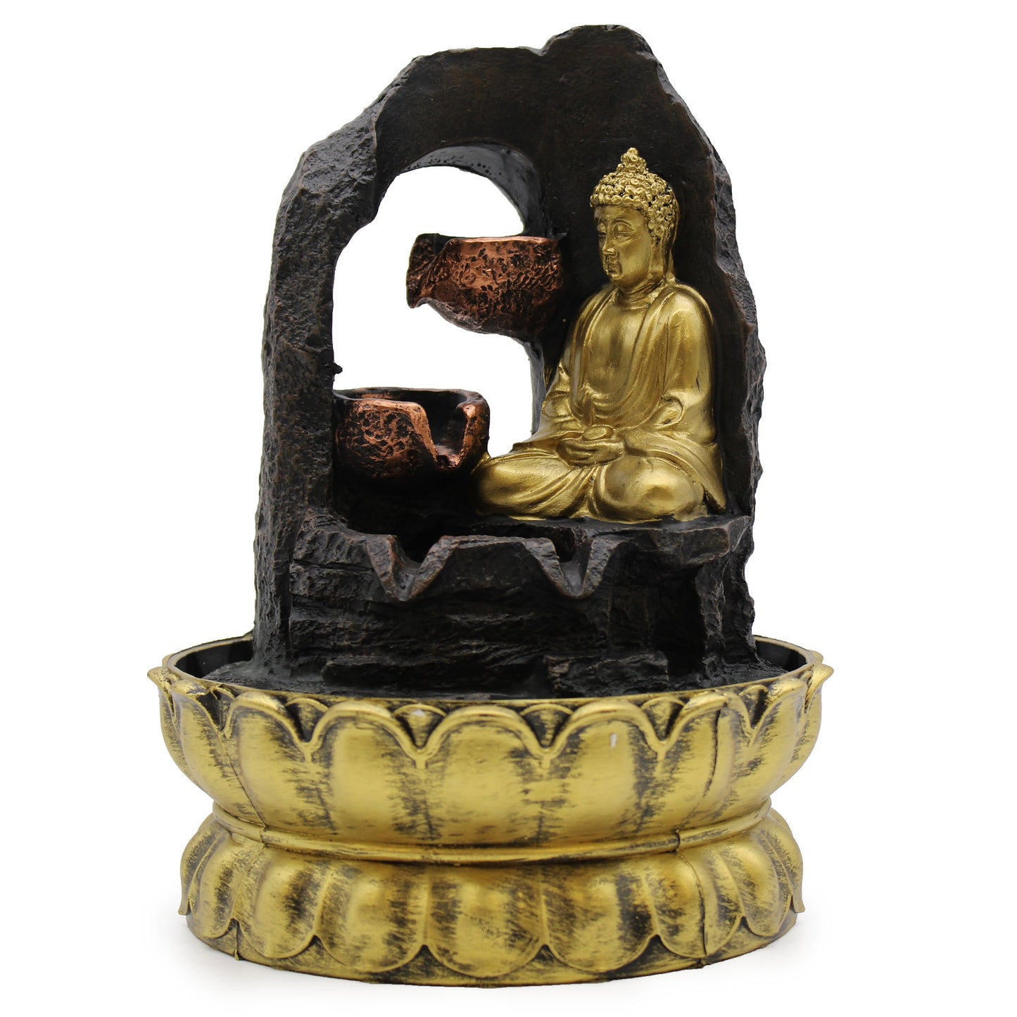 Tischwasserspiel – 30 cm – Goldener meditierender Buddha