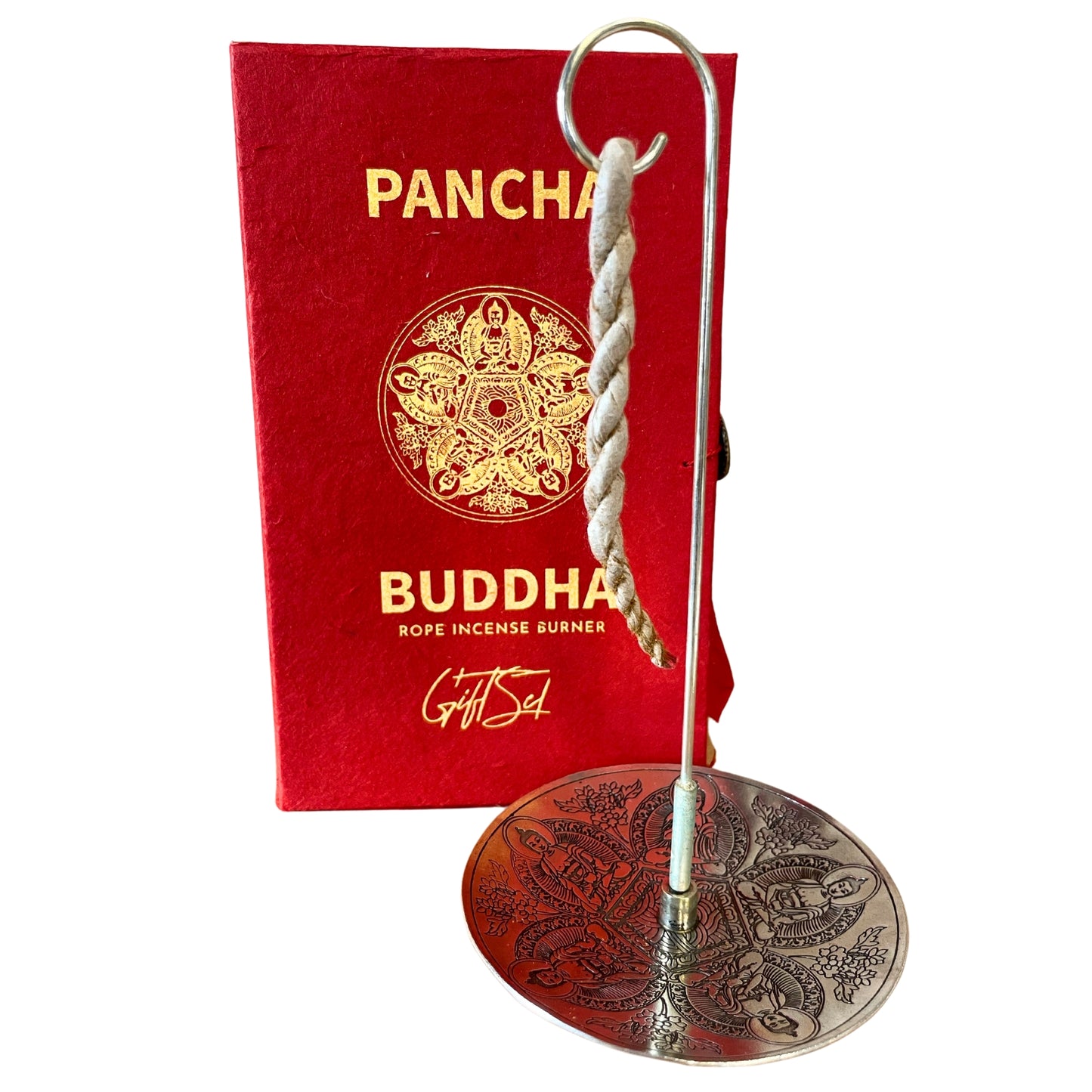 Set aus Räucherstäbchen und versilbertem Halter – Pancha Buddha