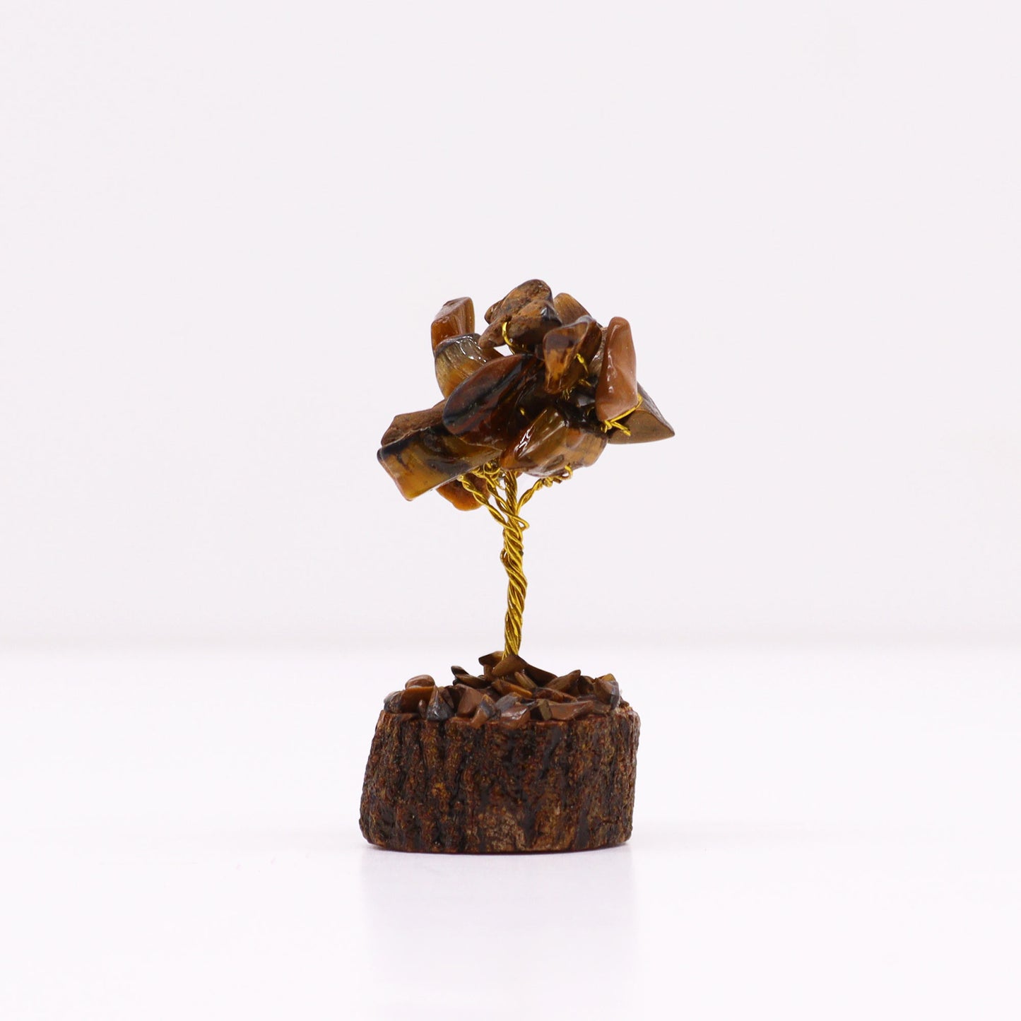 Mini-Edelsteinbäume auf Holzsockel – Tigerauge (15 Steine)