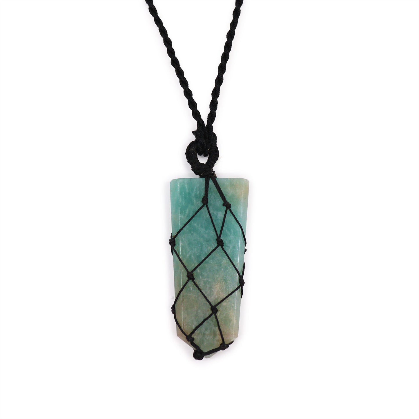 Laced gemstone pendant with flat tip – Amazonite