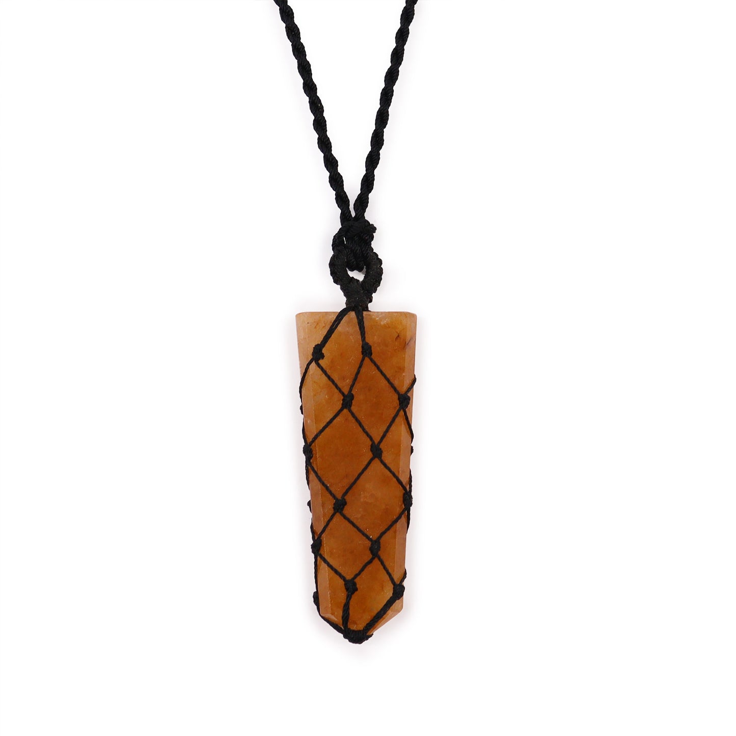 Laced gemstone pendant with flat tip – Golden Quartz