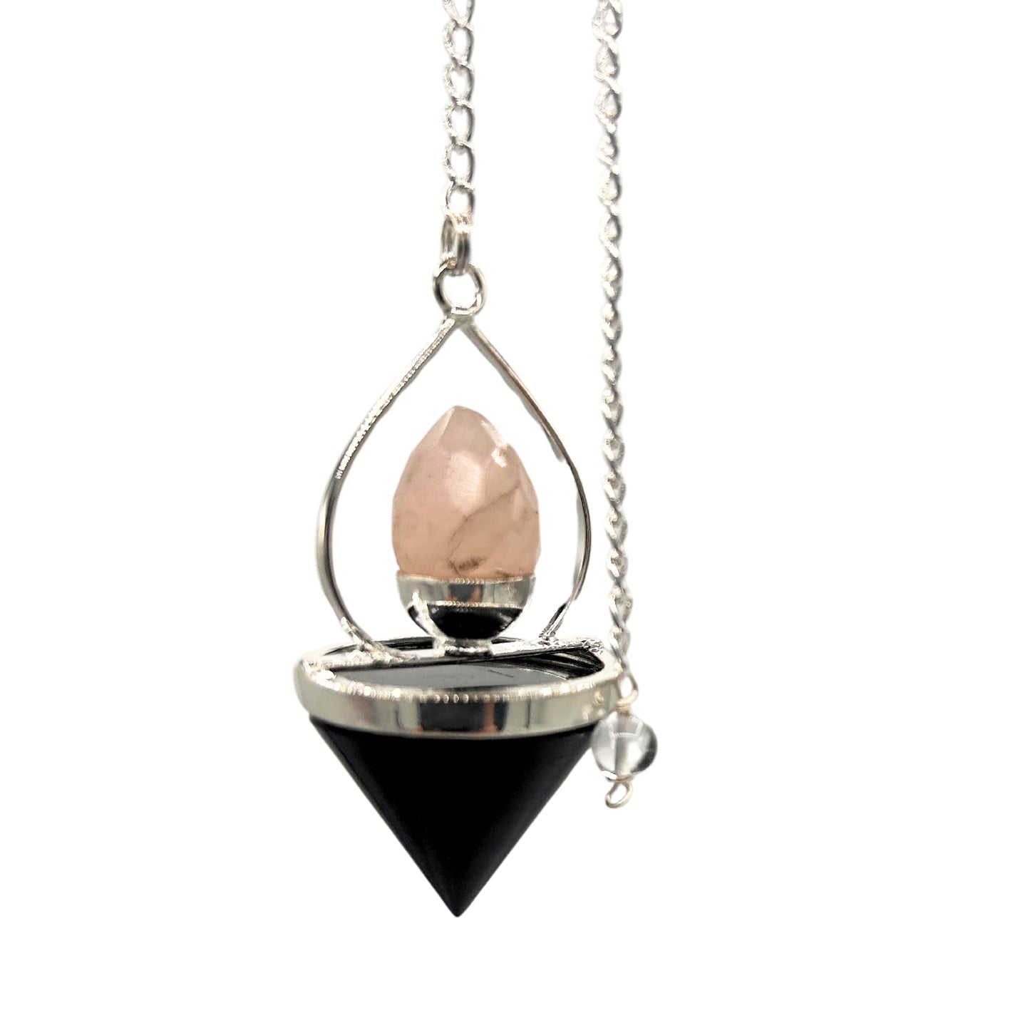 Gemstone Lantern of Life Pendulum – Black Agate and Rose Quartz
