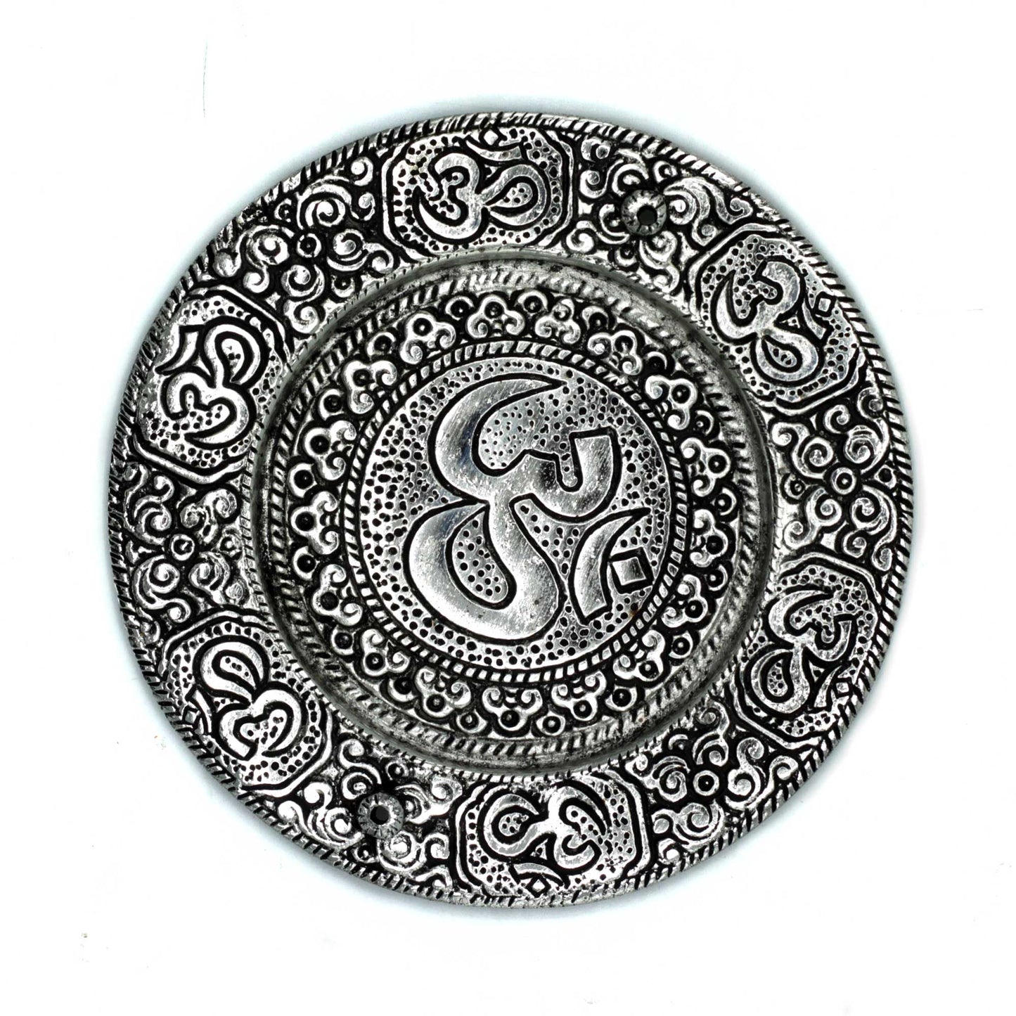 Polierter Om-Räucherstäbchenhalter aus Aluminium, rund, 11 cm
