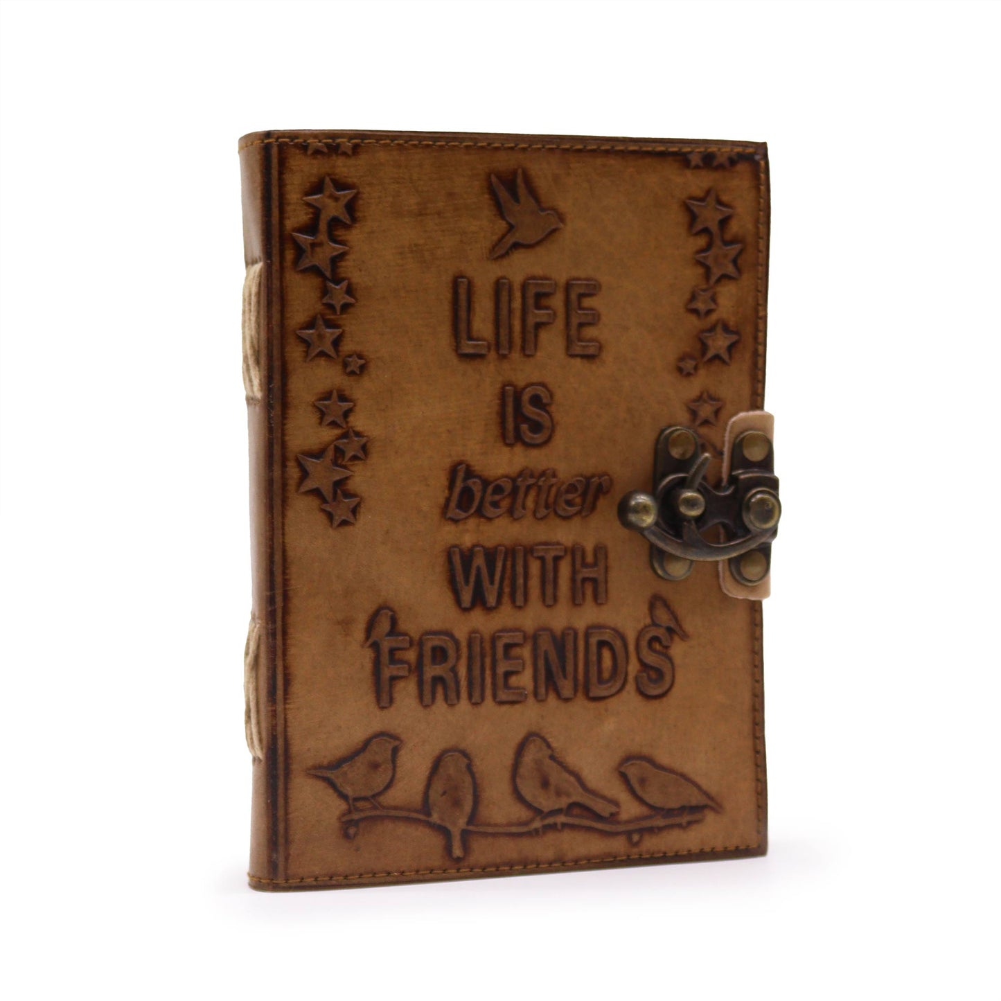 Ledertagebuch – Normalpapier – Life is Better with Friends (7 x 5 Zoll) – Hellbraun
