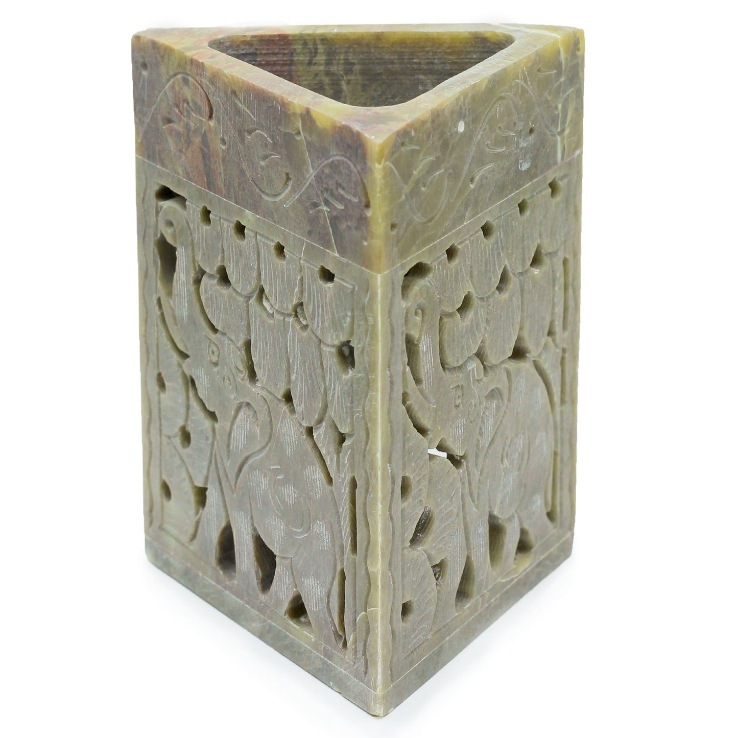 Dreieckiger Ölbrenner aus Speckstein, 11 x 9 cm – Elefant