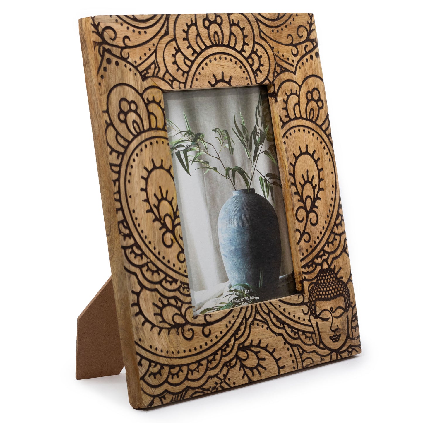 Großer Bilderrahmen aus Mangoholz (für 13 x 18 cm), 28 x 23 x 2 cm – Buddha – Schwarz