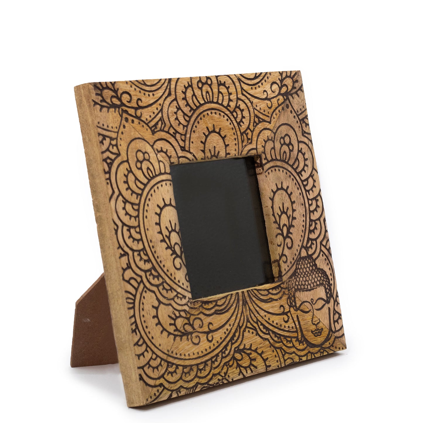 Kleiner Bilderrahmen aus Mangoholz (für 10 x 15 cm), 20 x 20 x 2 cm – Buddha – Schwarz