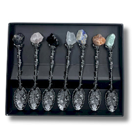 Set mit 7 dunkelsilbernen Edelstein-Kristall-Hexenlöffeln