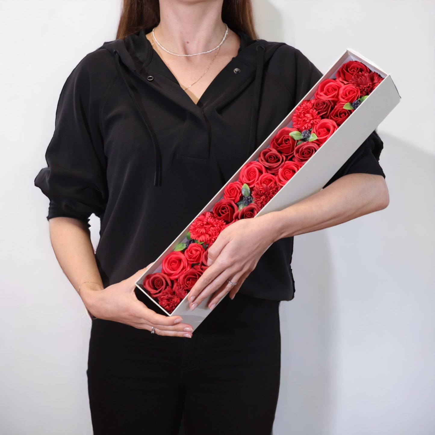 Seifenblumen-Geschenkbox – Classic Red Roses (Extra Long Box)