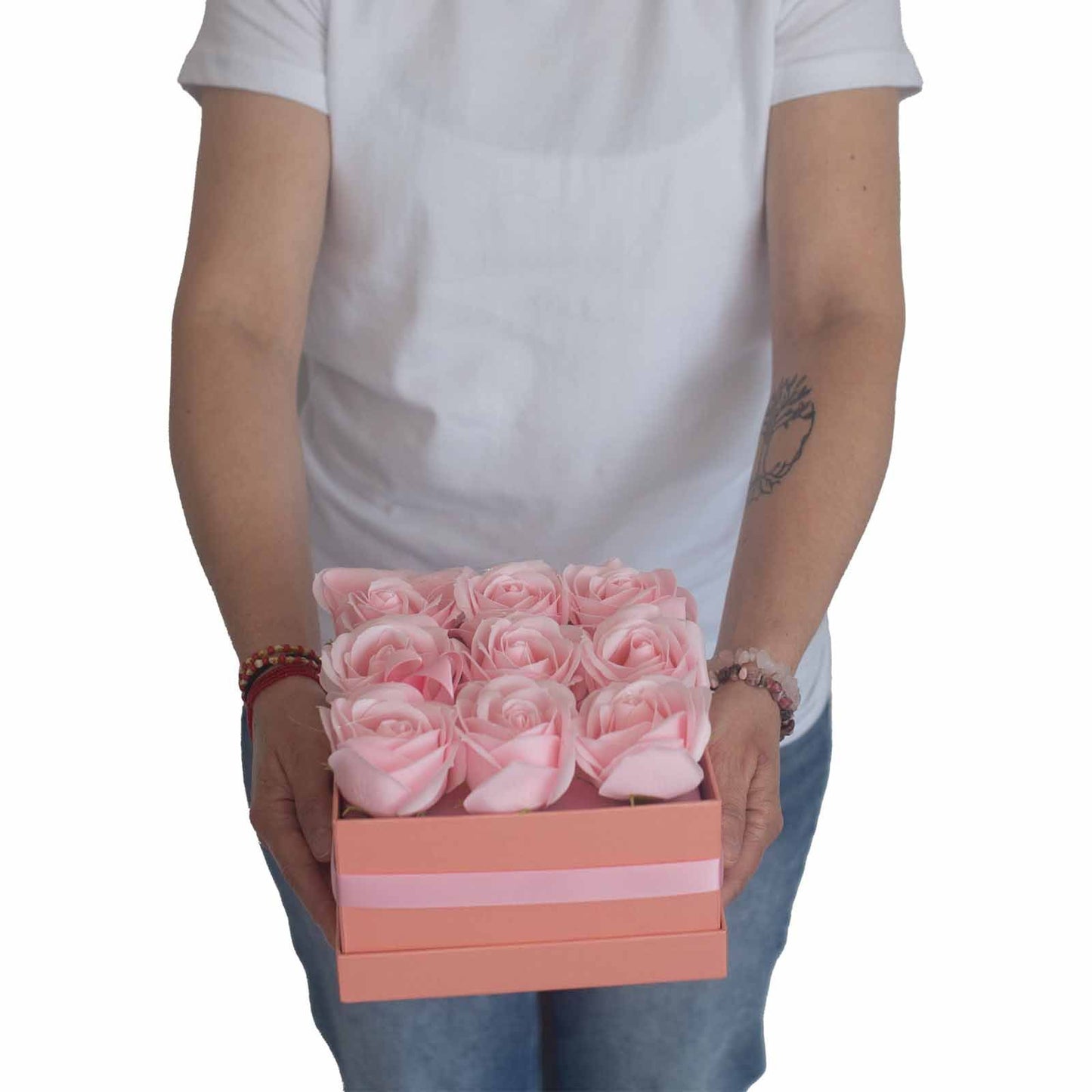 Seifenblumen Geschenks Bouquet - 13 Pinke Rosen - Herz