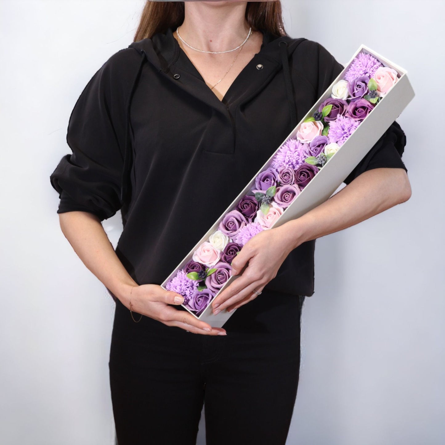 Seifenblumen-Geschenkbox – Lavender Rose & Carnation (Extra Long Box)