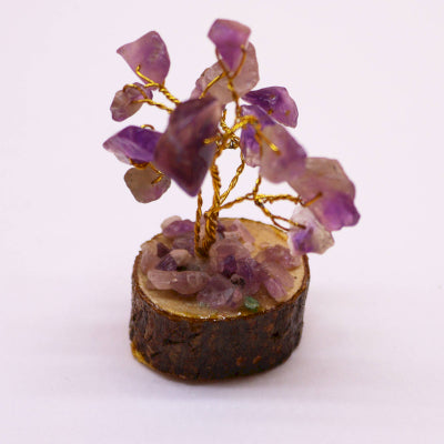 Mini-Edelsteinbäume auf Holzsockel – Amethyst (15 Steine)