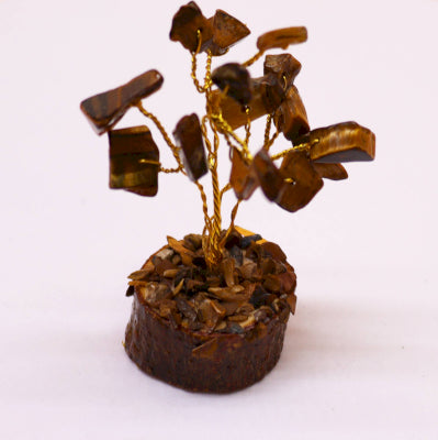 Mini-Edelsteinbäume auf Holzsockel – Tigerauge (15 Steine)