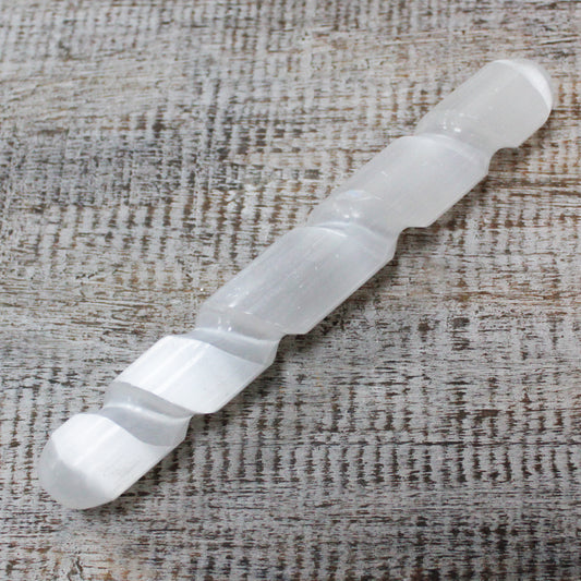 Selenit-Spiralstab – 16 cm (beide Enden rund)