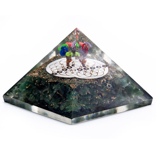 Orgonite Pyramid - Green Acewnturine and Flower of Life - 70 mm