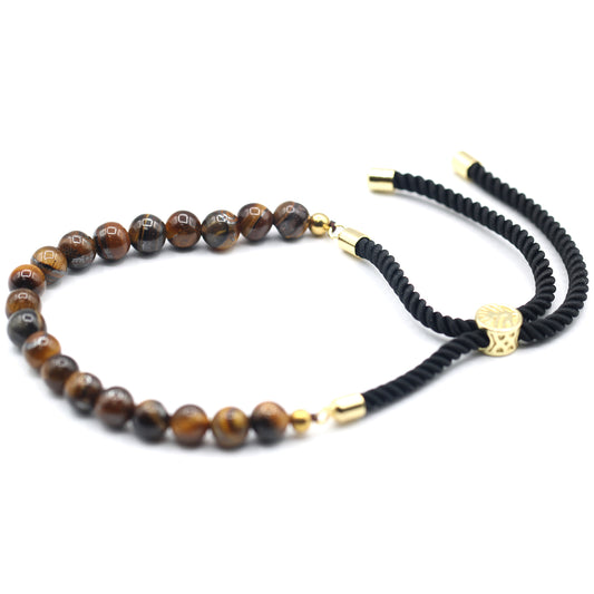 Black cord bracelet with 18-carat gold-plated gemstone – tiger's eye