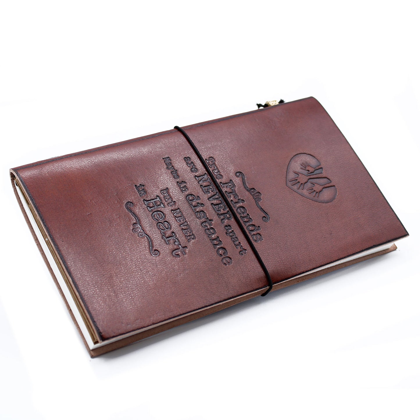 Handgefertigtes Ledertagebuch – True Friends – Braun (80 Seiten)