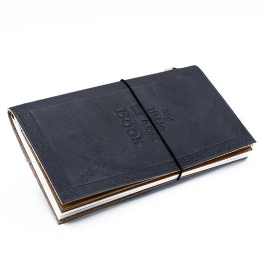 Handgefertigtes Ledertagebuch – My Little Black Book – Schwarz (80 Seiten)