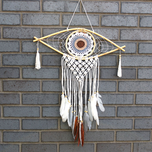 Schutz Traumfänger – mittlere Macrame Eye Weiß/Grau/Braun