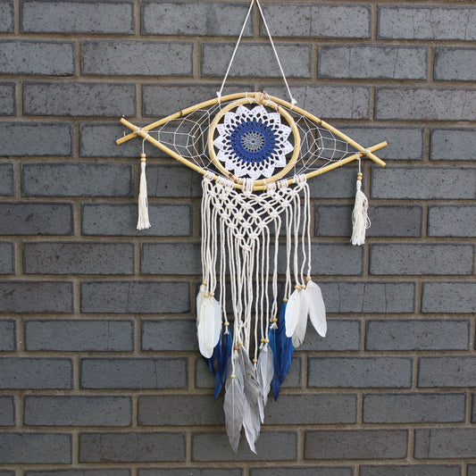 Schutz Traumfänger - mittlere Macrame Eye Weiß/Blau/Grau