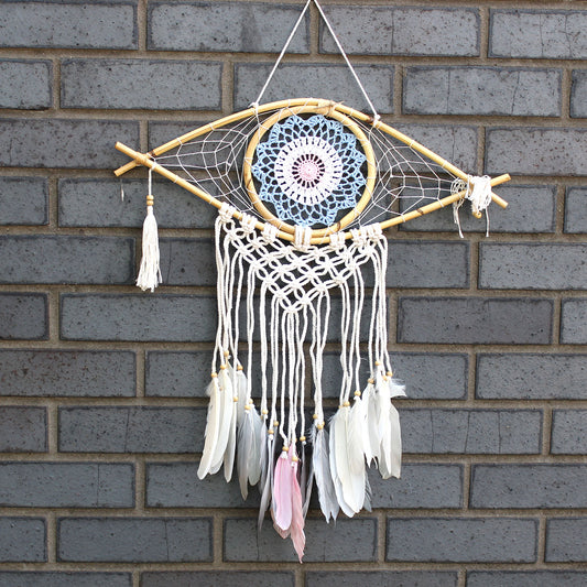 Schutz Traumfänger– mittlere Macrame Eye blau/weiß/pink