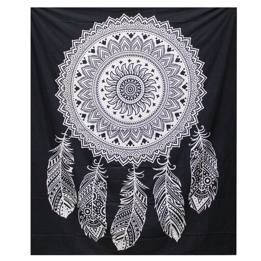 B&W Doppel-Tagesdecke aus Baumwolle + Wandbehang – Traumfänger