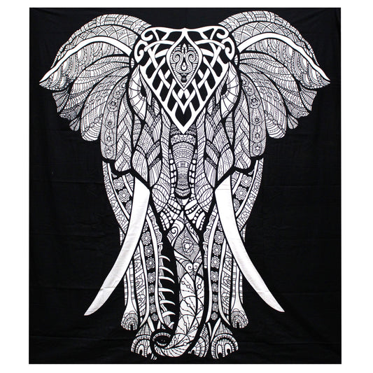 B&W Doppel-Tagesdecke aus Baumwolle + Wandbehang – Elefant