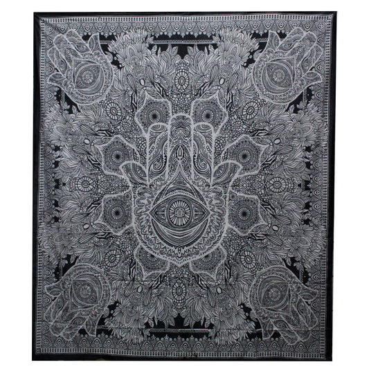 B&W Doppel-Tagesdecke aus Baumwolle + Wandbehang – Hamsa