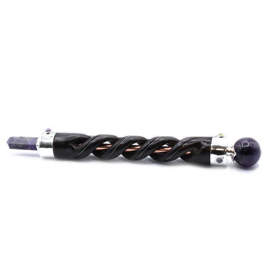 Spiralschnitzender Heilstab - Kupferrohr Amethyst