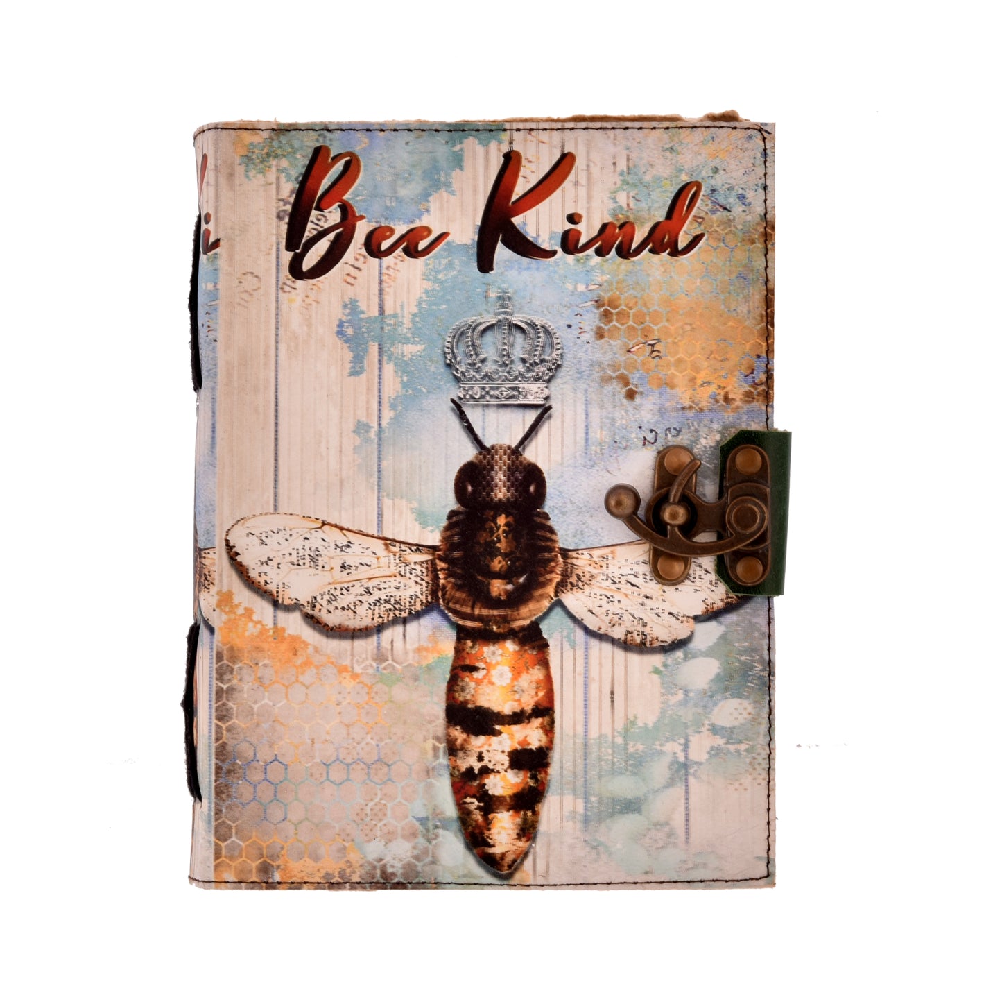 Leather notebook “Bee Kind” with deckle edge