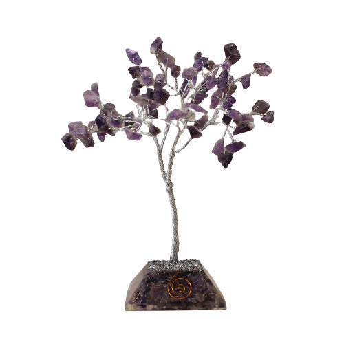 Edelsteinbaum mit Organitbasis – 80 Steine – Amethyst