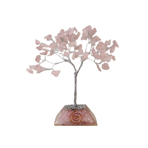 Edelsteinbaum mit Organitbasis – 80 Steine – Rosenquarz