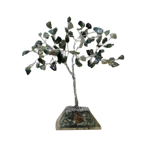 Edelsteinbaum mit Organitbasis – 80 Steine – Moosachat