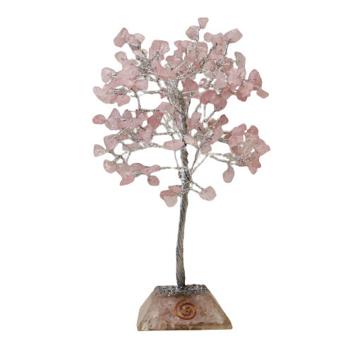 Edelsteinbaum mit Organitbasis – 160 Steine – Rosenquarz