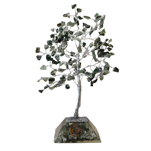 Edelsteinbaum mit Organitbasis – 160 Steine – Moosachat