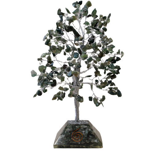 Edelsteinbaum mit Organitbasis – 320er Stein – Moosachat