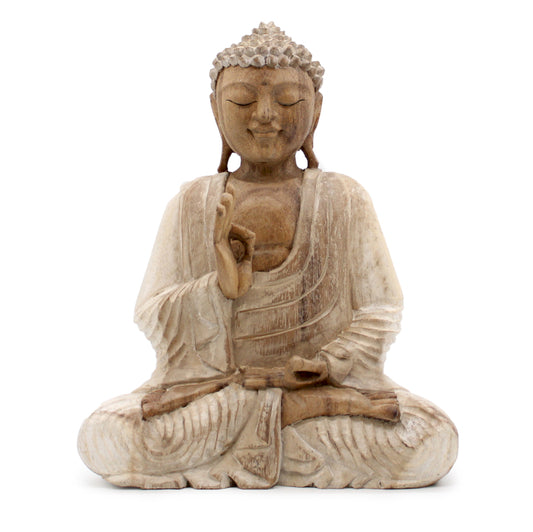 Handgeschnitzte Buddha-Statue – 30 cm - Whitewash