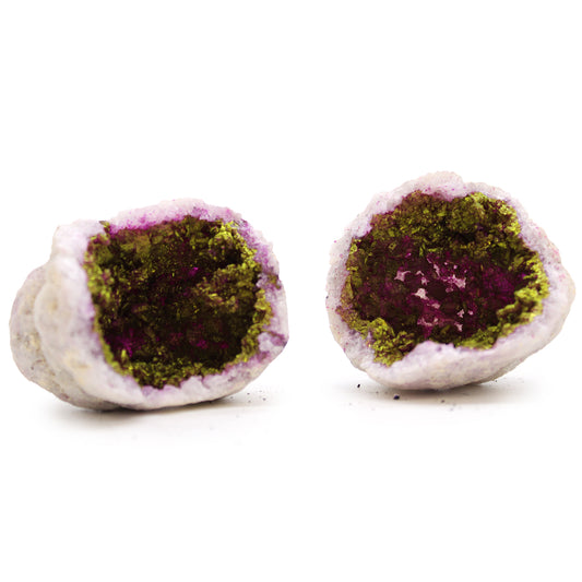 Farbige Calsite-Geoden – Naturgestein – Rosa und Gold