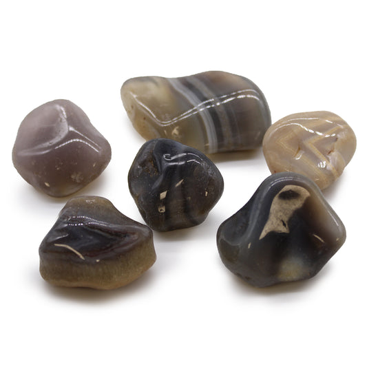Bag of 6 large African tumbled stones – Grey Agate – Botswana