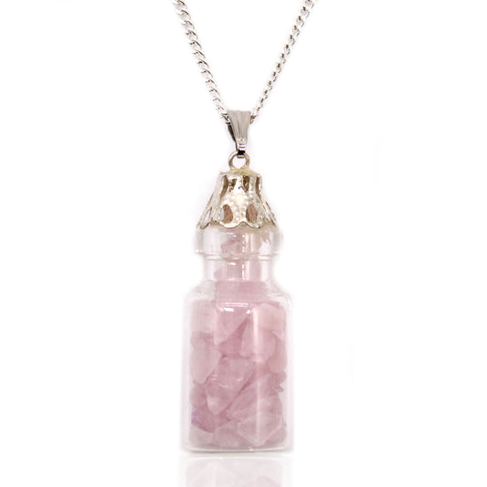 Necklace with bottled gemstones – rose quartz